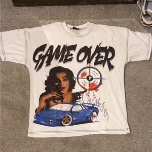 White and Blue Game Over Graphic Tee